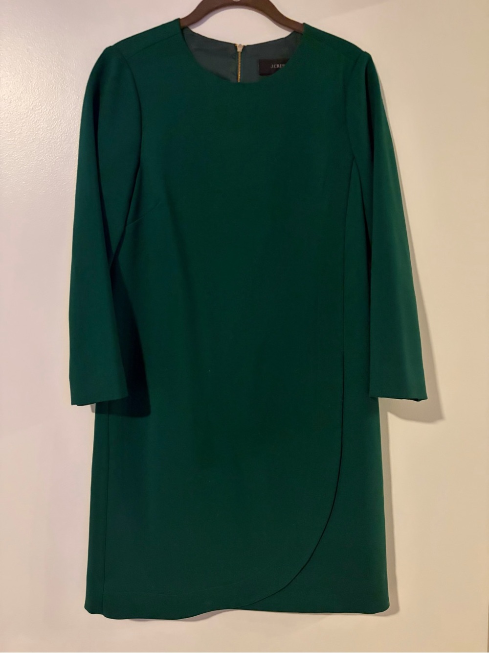 J. Crew Emerald Green Long Sleeve Shift Dress